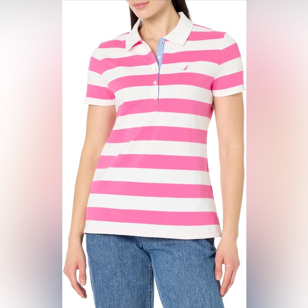 Nautica Women's Short Sleeve Button Placket Polo
